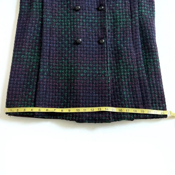 Vintage Tweed Peacoat Womens 10 Purple Green Wool 90s Classic Double Breasted - Picture 7 of 15